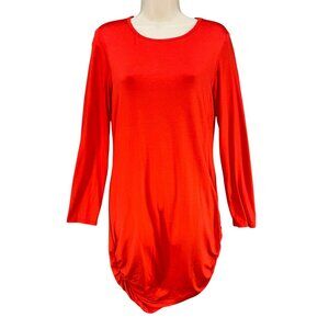 Trina Turk Romana Long Sleeve Dress Poppy Red Orange Shirred Ruched Size M